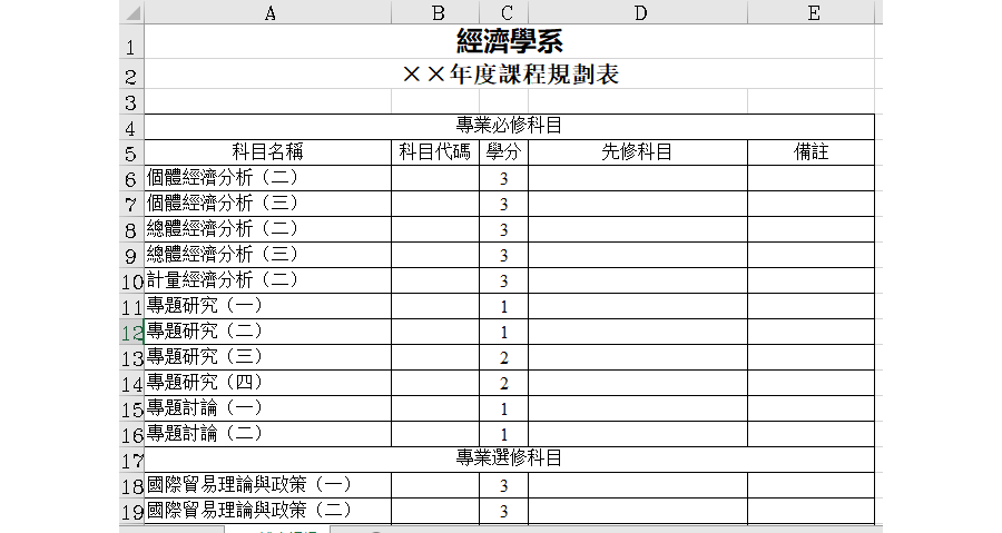 大学年度課程規劃表