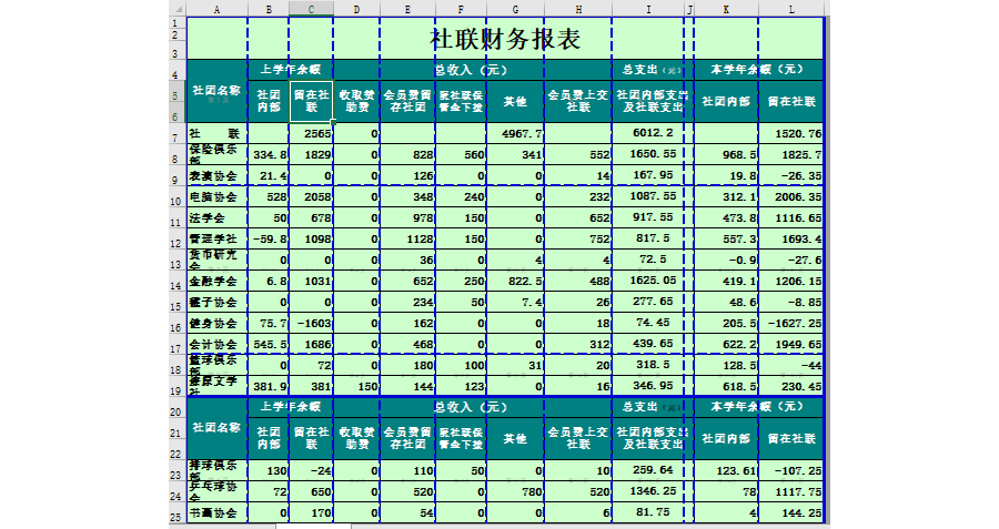 大学社联财务报表