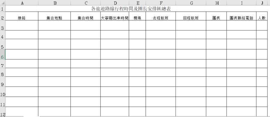 各旅遊路線行程時間及團長安排匯總表