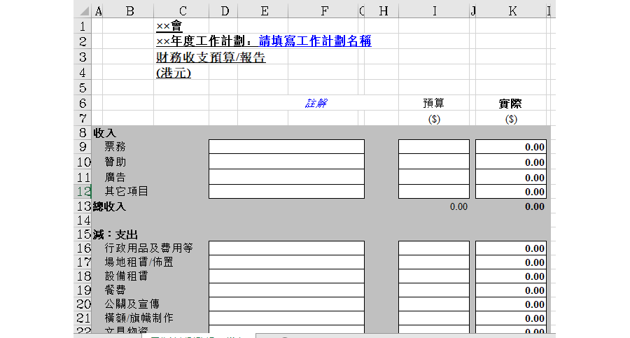 工作計劃財務報表(樣本)