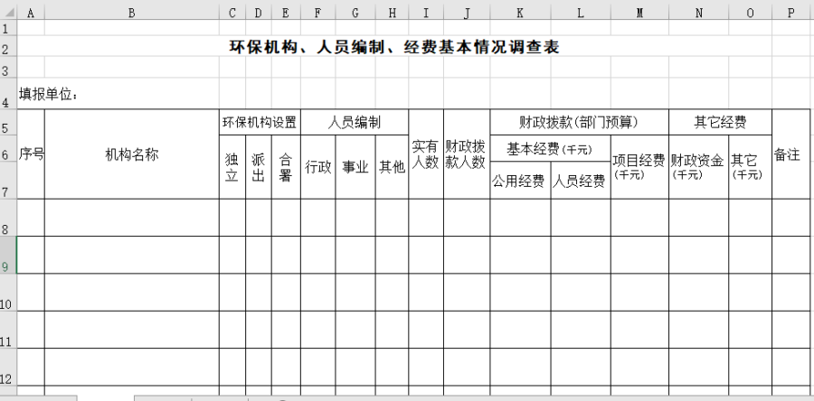 环保机构、人员编制、经费基本情况调查表