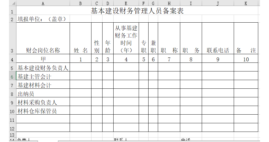 基本建设财务管理人员备案表