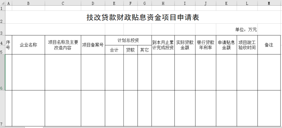 技改贷款财政贴息资金项目申请表