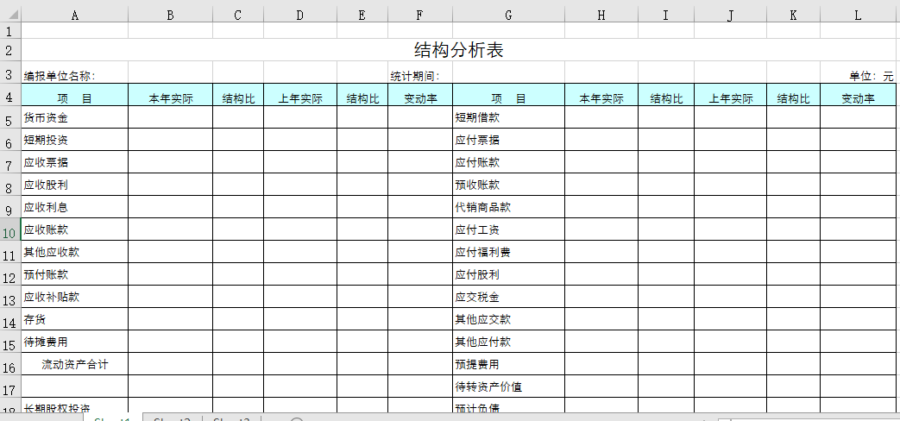 结构分析表